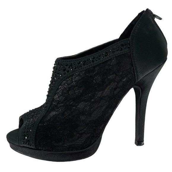 deb Black Rhinestone Lace Open Toe Stiletto Booties - Picture 3 of 13